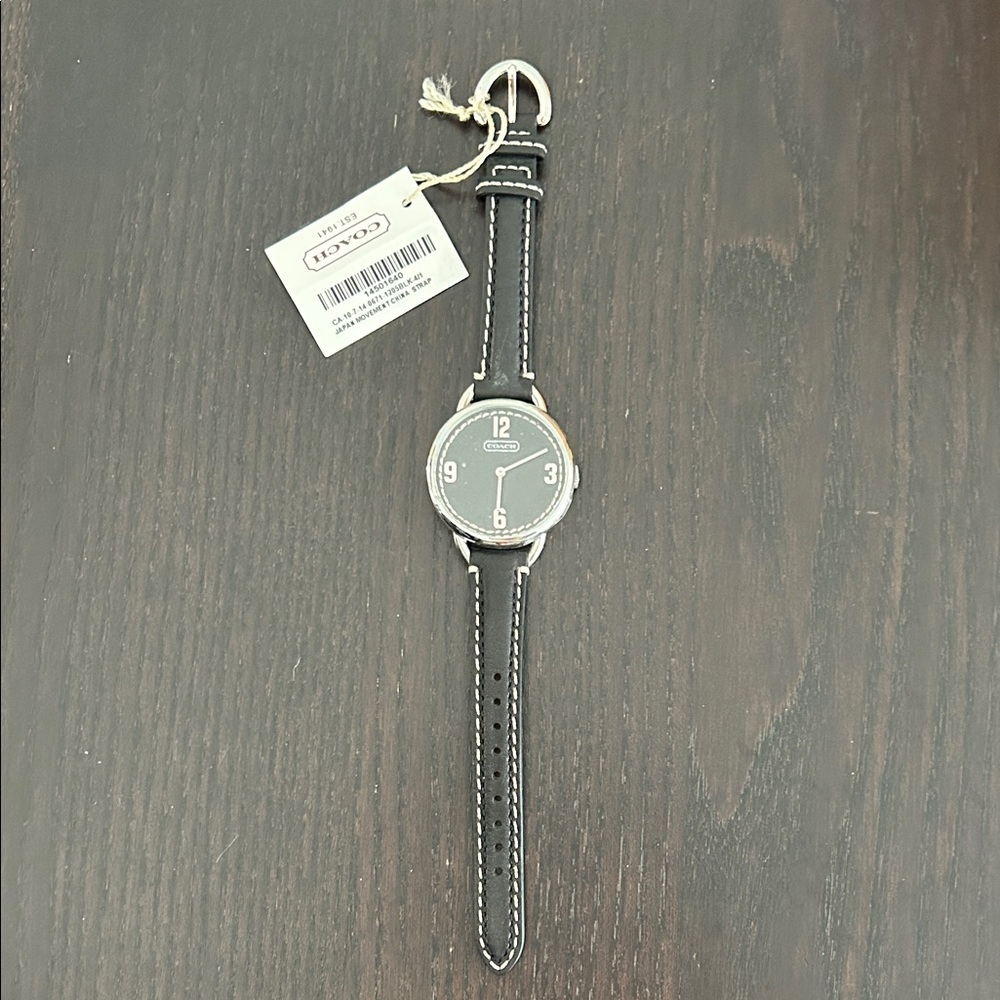 Coach Black Leather Strap Silver-Tone Women’s Watch
